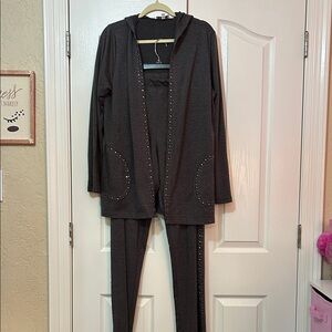 Dark Gray Hooded Lounge Set with Studded Pockets large jacket pants are XL